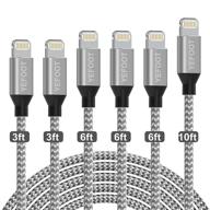 🔌 yefoot iphone charger: mfi certified 6pack cables compatible with iphone 12pro max/12pro/12/11pro max/11pro/11/xs and more - silver & white plus extra-long 3/3/6/6/6/10ft lengths logo