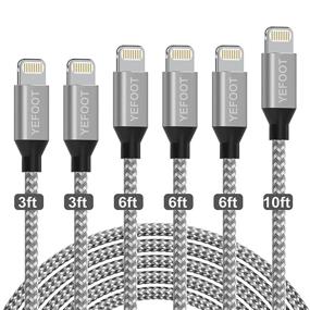 img 4 attached to 🔌 YEFOOT iPhone Charger: MFi Certified 6Pack Cables Compatible with iPhone 12Pro Max/12Pro/12/11Pro Max/11Pro/11/XS and More - Silver & White Plus Extra-Long 3/3/6/6/6/10ft Lengths