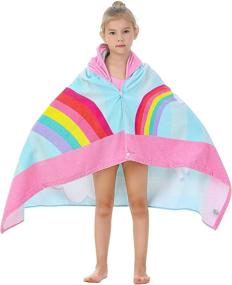 img 2 attached to 🌈 ATHAELAY Bright Rainbow Printing Hooded Beach Bath Towel Wrap for Girls, Soft and Absorbent Cotton Terry Cover-up for Pool Swim, Rainbow Unicorn Theme