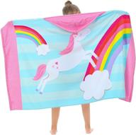 🌈 яркий пляжный полотенце-плащ athaelay с радужным принтом для девочек, мягкий и впитывающий хлопковый махровый покрывало для бассейна и плавания, тема радужного единорога. логотип