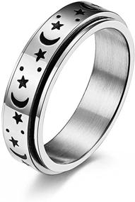 img 4 attached to 🔮 Black Moon Star Rotatable Titanium Stainless Steel Fidget Band Rings: Perfect Stress Relief Spinner Rings for All - Ideal Christmas Gifts for Men, Women, Boys, Girls, Boyfriends, Girlfriends, Sons, and Daughters
