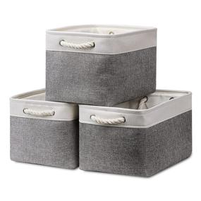 img 4 attached to 📦 White & Gray Fabric Storage Baskets (3 Pack) for Organizing Closet Home - Large Storage Baskets for Shelves with Rope Handles