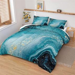 img 3 attached to Marble Comforter Set in Teal Blue with Soft Microfiber Filling - Bedbay Teal 🛏️ Marble Bedding Set for Queen Size Bed, Includes 1 Comforter and 2 Pillowcases (Blue, Queen)