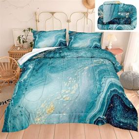 img 4 attached to Marble Comforter Set in Teal Blue with Soft Microfiber Filling - Bedbay Teal 🛏️ Marble Bedding Set for Queen Size Bed, Includes 1 Comforter and 2 Pillowcases (Blue, Queen)