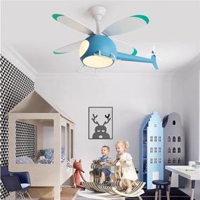 img 4 attached to 🚁 Blue CHANFOK Helicopter Ceiling Fan with LED Light for Kids Bedroom - Modern Indoor Decorative LED Multi-Speed Timed Remote Control