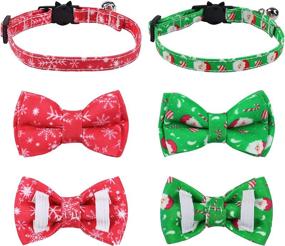 img 1 attached to 🎄 Festive Friendship Collar for Cats & Dogs: Christmas Cat Collar with Bell, Bow Breakaway & Bowtie - Kitten Collar 2 Pack