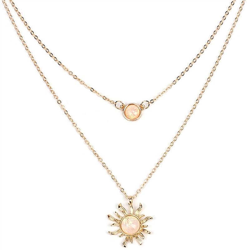 huno layered necklace sunflower women gold 로고
