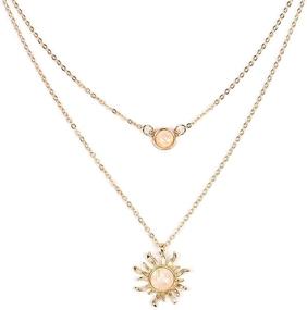 img 1 attached to Double Chain Layered Moon and Sun Choker Necklace with Sunflower Opal Pendant - Perfect Gift for Women