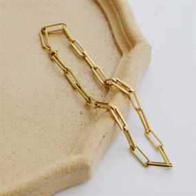 img 3 attached to 📎 18K Gold Plated Titanium Thick Paperclip Chain Necklace - Shapes Studio, Minimalistic Design, Chunky Bold Paper Clip Chain, Short Necklace - Tarnish-Resistant