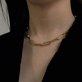 img 1 attached to 📎 18K Gold Plated Titanium Thick Paperclip Chain Necklace - Shapes Studio, Minimalistic Design, Chunky Bold Paper Clip Chain, Short Necklace - Tarnish-Resistant