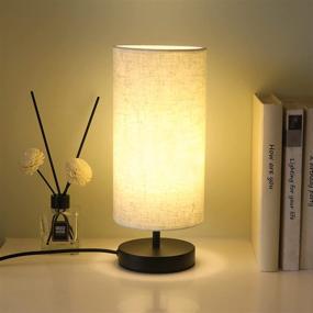 img 4 attached to Flaxen Fabric Shade Bedside Table Lamp with 3 Color Options - Minimalist Metal Desk Lamp for Bedroom or Office (Includes Bulb) - 1-Pack