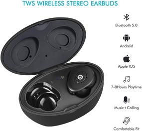 img 3 attached to Беспроводные наушники True Wireless Stereo - наушники Bluetooth 5.0 с восемью часами воспроизведения, звуком Hi-Fi 3D 🎧 - миниатюрное вкладышевое гарнитура для бега и спорта, совместимые с iPhone, Samsung, Android и многое другое.