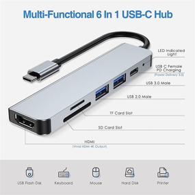 img 3 attached to 🔌 6-in-1 USB C Hub with HDMI, PD Charging, USB Ports, SD/TF Card Reader - Macbook Pro Adapter