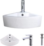 compact corner wall mount bathroom sink and faucet combo: white porcelain ceramic above counter mini vanity vessel sink with overflow, chrome faucet, and pop-up drain combo logo