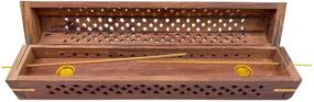 img 2 attached to 🔥 Carved Net Design Wood Coffin Incense Burner - Stylish Storage Compartment for Incense Sticks and Cones