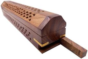 img 1 attached to 🔥 Carved Net Design Wood Coffin Incense Burner - Stylish Storage Compartment for Incense Sticks and Cones