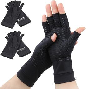 img 4 attached to 🧤 Large Black Compression Gloves for Women and Men – Copper Arthritis Gloves for Rheumatoid Arthritis, Osteoarthritis & Carpal Tunnel – Hand Pain Relief, Support & Open Finger Design