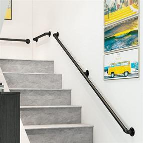 img 4 attached to 🛠️ 5ft Galvanized Steel Pipe Stair Railing - FlySkip Handrails for Indoor and Outdoor Stairs, Non-Slip Wall Mount Hand Rail for Porch, Deck, and More