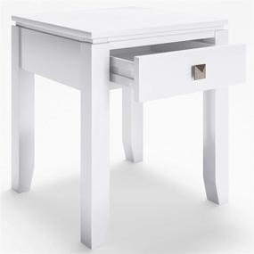 img 2 attached to 🪑 Simplihome Cosmopolitan Solid Wood White End Side Table – 18 inch Square, Contemporary Design with Storage, 1 Drawer for Living Room and Bedroom