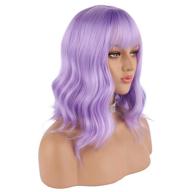 💜 lavender purple short wavy bob wig with air bangs - 12" natural women's colored wig by enilecor logo