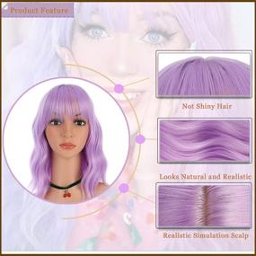 img 1 attached to 💜 Lavender Purple Short Wavy Bob Wig with Air Bangs - 12" Natural Women's Colored Wig by eNilecor