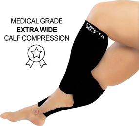 img 2 attached to 👩 Zeta Sleeve XXL Wide Plus Size Calf Compression for Nurses, Seniors, Flights - Soothing Comfy Gradient Support, Prevents Swelling, Pain, Edema, DVT - Large Cuffs, Stretch up to 26 Inches - Unisex (Black)