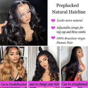 img 2 attached to 💁 Body Wave Lace Front Human Hair Wig - 180% Density, T Part Lace Closure, 13x4x1 Lace Frontal - 10A Brazilian Virgin Hair, Pre Plucked with Baby Hair - 14 Inch Length (Includes 5 Bonus Gifts)