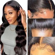 💁 body wave lace front human hair wig - 180% density, t part lace closure, 13x4x1 lace frontal - 10a brazilian virgin hair, pre plucked with baby hair - 14 inch length (includes 5 bonus gifts) логотип