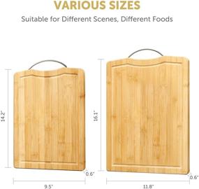 img 3 attached to 🎋 Organic Bamboo Cutting Board Set with Metal Handle - Kitchen Chopping Boards for Meat, Cheese &amp; Vegetables- Serving Tray + FREE Salad Spoon Set