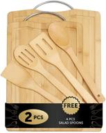 🎋 organic bamboo cutting board set with metal handle - kitchen chopping boards for meat, cheese &amp; vegetables- serving tray + free salad spoon set логотип