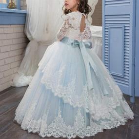 img 2 attached to Princess Tulle Ball Gown with Lace Long Sleeves for Pageant Flower Girls and First Communion Dresses
