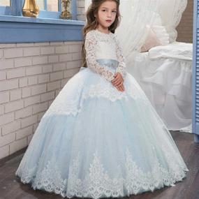 img 3 attached to Princess Tulle Ball Gown with Lace Long Sleeves for Pageant Flower Girls and First Communion Dresses