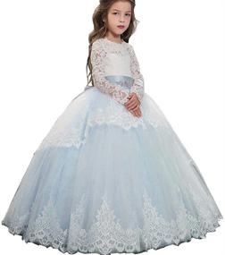 img 4 attached to Princess Tulle Ball Gown with Lace Long Sleeves for Pageant Flower Girls and First Communion Dresses