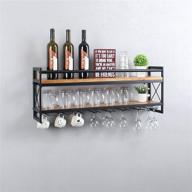 🍷 black 2-tier 36in metal and wood wall mounted wine rack with stemware glass holder for glasses, mugs, and home decor - womio industrial stemware racks логотип