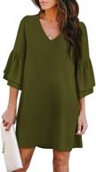 belongsci women's sweet & cute mini dress - v-neck bell sleeve shift dress logo