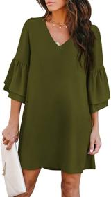 img 4 attached to BELONGSCI Women's Sweet & Cute Mini Dress - V-Neck Bell Sleeve Shift Dress