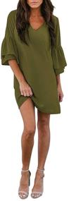 img 3 attached to BELONGSCI Women's Sweet & Cute Mini Dress - V-Neck Bell Sleeve Shift Dress