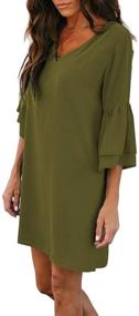 img 1 attached to BELONGSCI Women's Sweet & Cute Mini Dress - V-Neck Bell Sleeve Shift Dress