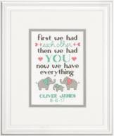 🐘 personalized baby shower gift - baby elephant birth record cross stitch kit, 14 count ivory aida, 7'' x 5'' logo