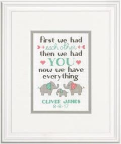 img 4 attached to 🐘 Personalized Baby Shower Gift - Baby Elephant Birth Record Cross Stitch Kit, 14 Count Ivory Aida, 7'' x 5''