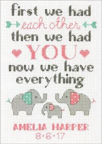 img 3 attached to 🐘 Personalized Baby Shower Gift - Baby Elephant Birth Record Cross Stitch Kit, 14 Count Ivory Aida, 7'' x 5''