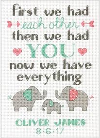 img 2 attached to 🐘 Personalized Baby Shower Gift - Baby Elephant Birth Record Cross Stitch Kit, 14 Count Ivory Aida, 7'' x 5''