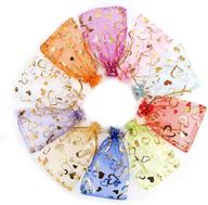 🎁 100pcs 4x6 inch sheer heart organza bags with drawstring - christmas candy jewelry party wedding favor gift bags in 10 colors mix logo