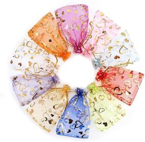 img 4 attached to 🎁 100PCS 4X6 Inch Sheer Heart Organza Bags with Drawstring - Christmas Candy Jewelry Party Wedding Favor Gift Bags in 10 Colors Mix