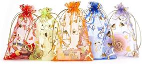 img 1 attached to 🎁 100PCS 4X6 Inch Sheer Heart Organza Bags with Drawstring - Christmas Candy Jewelry Party Wedding Favor Gift Bags in 10 Colors Mix