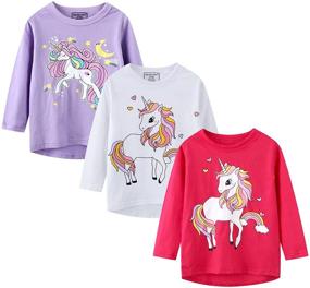 img 2 attached to 👚 Set of 3 Girl's Long Sleeve Cotton Tee Tops - Casual Crewneck Graphical Jersey Tunic Shirts