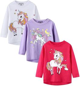 img 4 attached to 👚 Set of 3 Girl's Long Sleeve Cotton Tee Tops - Casual Crewneck Graphical Jersey Tunic Shirts