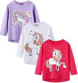 img 3 attached to 👚 Set of 3 Girl's Long Sleeve Cotton Tee Tops - Casual Crewneck Graphical Jersey Tunic Shirts