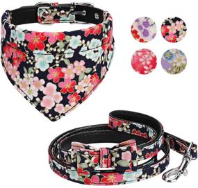 img 4 attached to 🐾 Adjustable Dog Collar, Bandana, and Leash Set - Vaburs Fancy Collar with Pattern Printing for Small, Medium, and Large Dogs