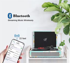 img 1 attached to 🎵 Винтажный проигрыватель виниловых пластинок с функцией Bluetooth, USB и встроенными динамиками - Портативный проигрыватель дисков LP в светло-голубом цвете.